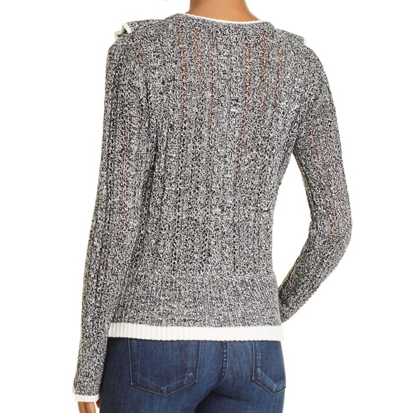 Aqua Ruffled Pointelle Sweater in Black and White - Picture 2 of 7